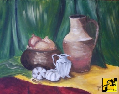 Martwa Natura z czosnkiem i cebulą