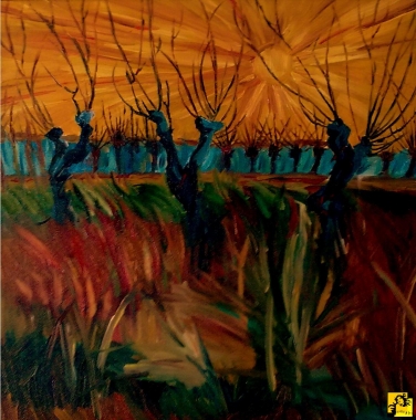 Zachód słońca z wierzbami