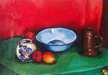 Martwa natura z niebieska miską