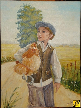 chłopiec z kurą
