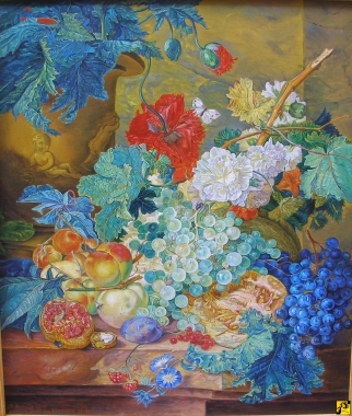 Martwa natura z kwiatami i owocami