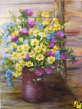 Rustykalny bukiet z pierwiosnkami