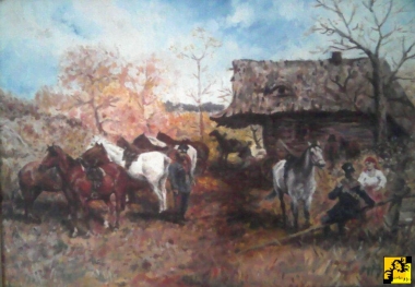 POSTÓJ UŁANÓW kopia obrazu Alfreda Wierusza Kowals