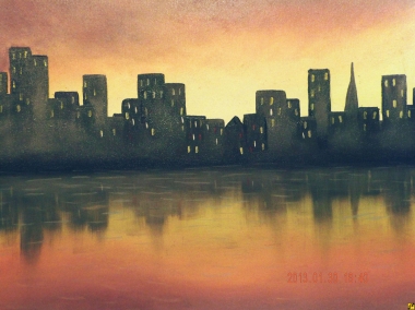 Miasto o zachodzie słońca