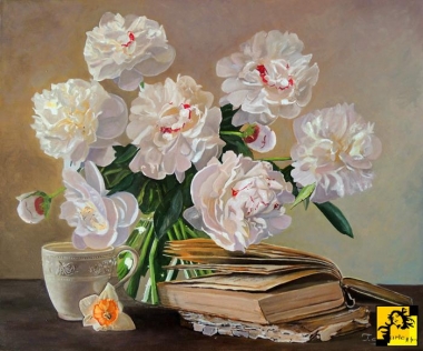 Piwonie z książką