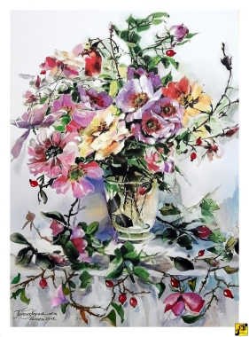 Dzikie róże - akwarela