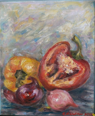 Martwa natura z papryką i cebulą..