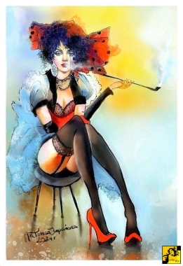 Czerwone buciki i fajeczka - akwarela