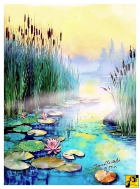 Leniwa mgła nad szuwarami szła