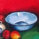 Martwa natura z niebieska miską