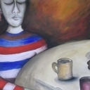 Zadumanie przy śniadaniu.