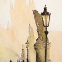 Akwarela - Ranek na moście Karola Praga Akwarela - Ranek na moście Karola Praga