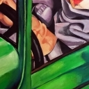 Autoportret Tamary Łempickiej w zielonym bugatti. Autoportret Tamary Łempickiej w zielonym bugatti.