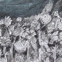 Noc w ogrodzie-czarno biały rysunek