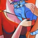 Art deco Portret z kotem Art deco Portret z kotem