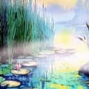 Leniwa mgła nad szuwarami szła